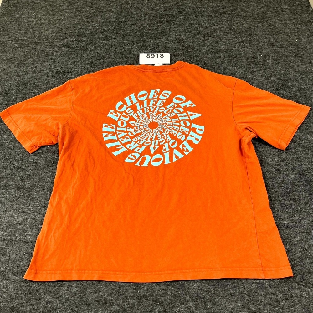 H&M T Shirt Mens Large Orange Cotton Graphic Print Relaxed Fit Crew Neck Casual